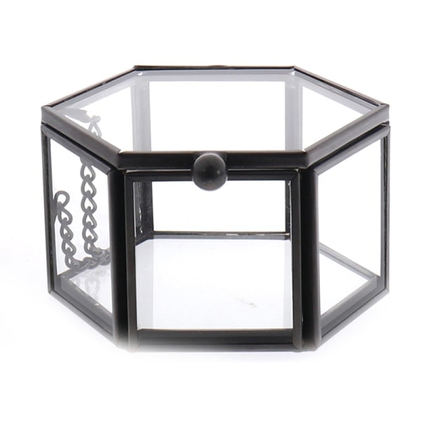 IC Geometrisk Glas Smykkeskrin Smykker Organisering Holder Ring Box Sort