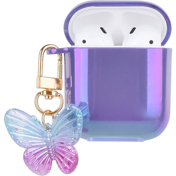 IC Kompatibel med AirPods - etui , Butterfly Colorful Cute Luxury Plating for AirPod- etui med nøkkelring mjuk
