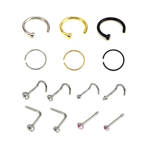 IC 14 stk/ Sæt Strass Næse Studs Hoop C Form Ring Ben Bar Pin