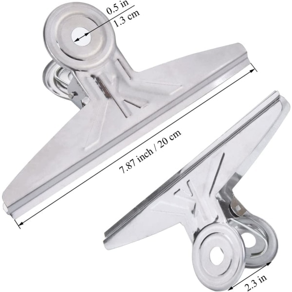 IG Extra suuret bulldog-klämmor, 2 kpl 20 cm hopea metalli