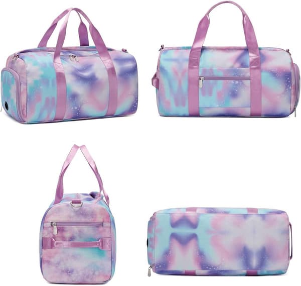 Sportsbag for jenter, vannavstøtende polyester, sko- og våt-/tørrrom, treningsstudio, svømming og reise, regnbue, 23L