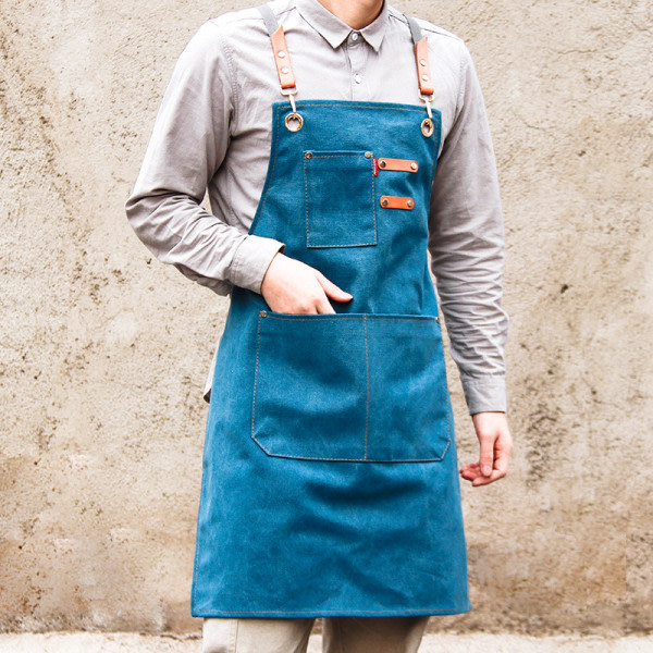 IC Denim canvas förkläde melk te café bakverk manikyr restaurang män och kvinnor arbetskläder (blå, 47cm),