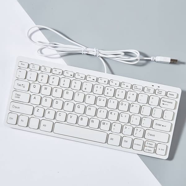 USB Kablet Mini Tastatur Med Stille Firkantede Taster Til Stationær Og Bærbar Computer, Hvid