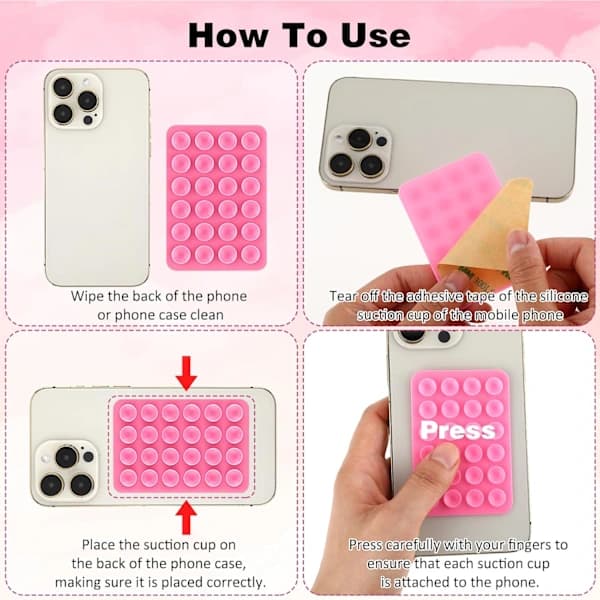 2 Pieces Silicone Suction Cup Phone Case Adhesive Mount, Suction Cup Phone Case Holder Non-Slip Hands-Free Mount (Pink)