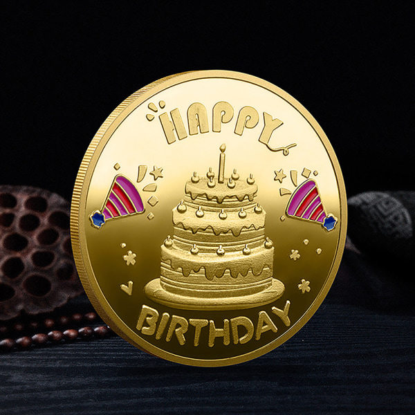 Grattis på födelsedagen Färgglad Målad Minnesmynt Kärlek Och Lycka Guld