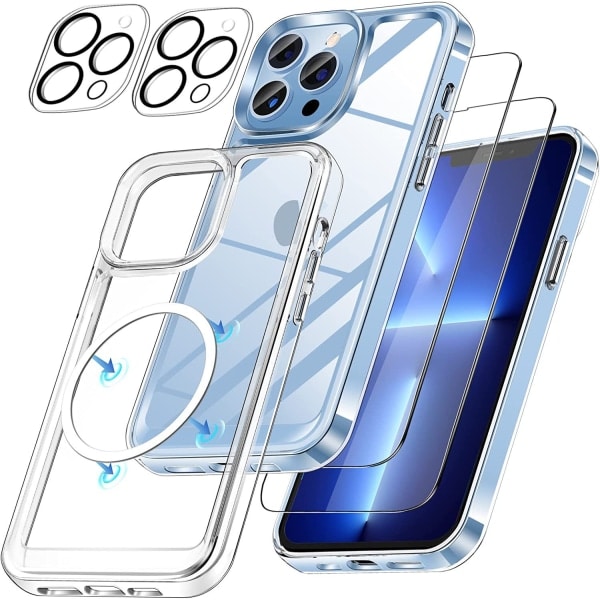IC För iPhone 15-serien Transparent magnetiskt skal *1+ Härdat glas *2+ Linsfilm *2 Transparent iPhone15