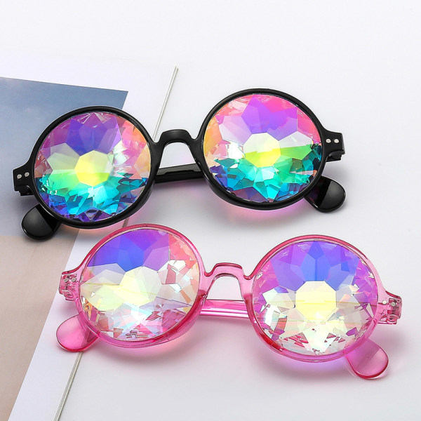 IC Klara pyöreät lasit Kalejdoskop Eyewears Crystal Lens Party Su Red