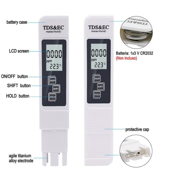 IC digital tester 3 i 1 TDS-måler EC og temperatur med skjerm blå