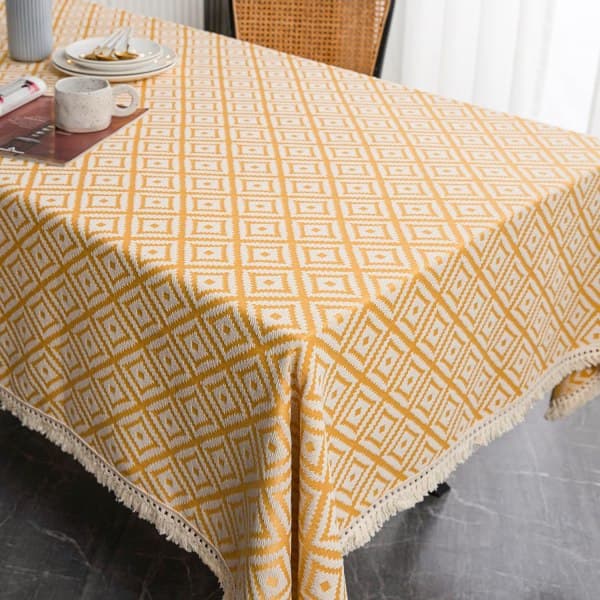 IC Rektangulär bordsduk tjock stickad Broderad texturerad frans bomull Linne Rektangulär duk för kök, 139,7 cm x 139,7 cm, 4 platser