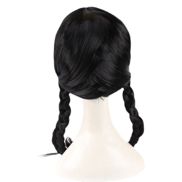 IC Addams Family onsdag Addams Cosplay Paryk Sorte Fletninger Syntetisk Sort One Size