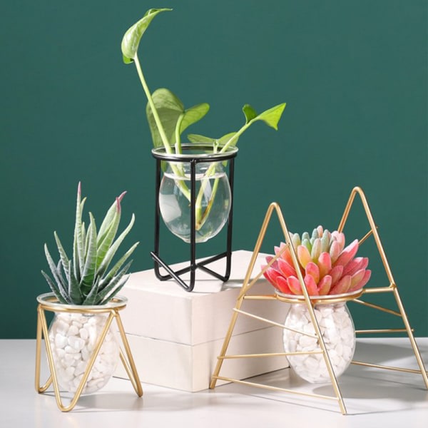 IC Terrarium blomvas för hemmet Hydroponisk vas glasbehållare Black Triangle stil