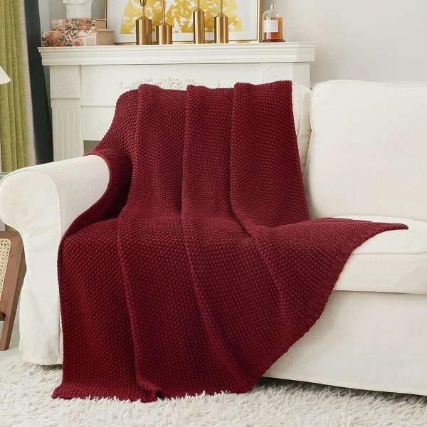 IC Stickad filt Lätt bränd orange filt i 100 % ekologisk bomull för bäddsoffa Baby , Rustik, 129,54 cm x 160,02 cm