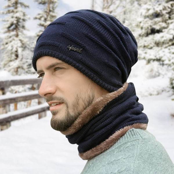 Vinter varm lue herre varme vinter strikkede luer for menn Vinter fleece stoff Vindtett strikket hette lue vinter/marineblå/one sizeblack