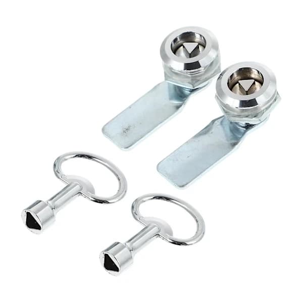 2-pak trekantet skabslås sæt aluminiumslegering og zinklegering til elskabe samledåser sølv 7 cm
