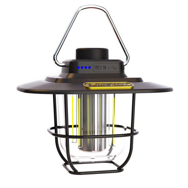IG Oppladningsbar Camping LED-lys Dimbar, Retro Lantern svart