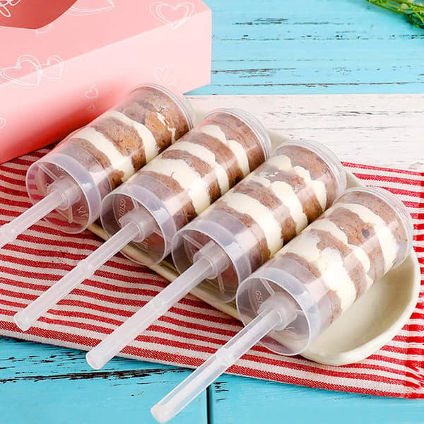 30 push-pop beholdere - med lokk og klistremerker - dessert