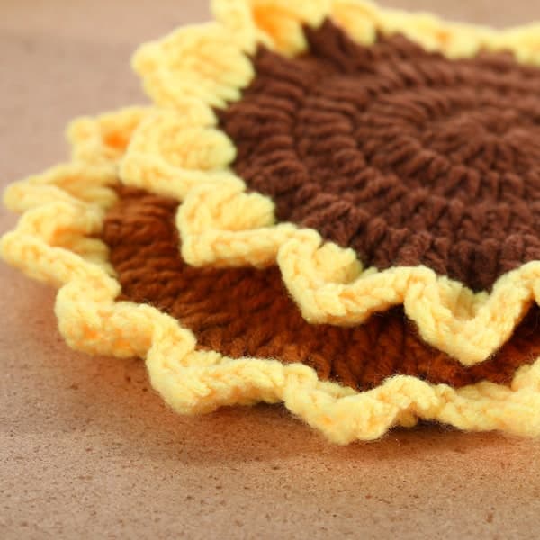 Handgjorda flätade glasunderlägg för drycker, lämpliga, virkade glasunderlägg för barn (solros)
