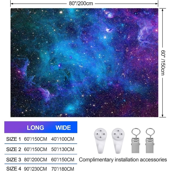IC Galaxy gobeleng Blå stjernehimmel gobeleng Kosmisk gobeleng Mystisk Nebula Star Tapestry Veggdekorasjon gobeleng Hjeminnredning【40 X60 tommer】