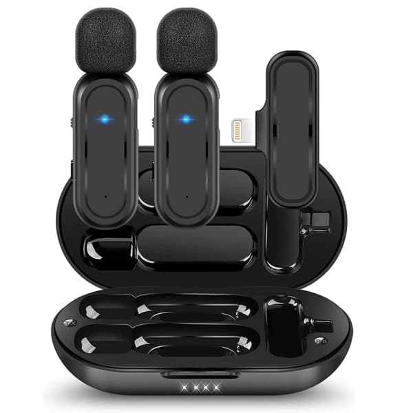 IC 2-pack trådlös Lavalier-mikrofon med fodral - Clip