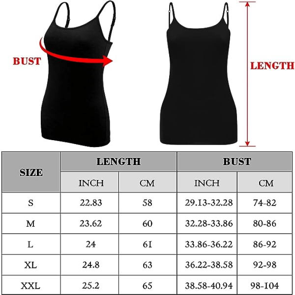 5-pack Basic Camisole Justerbar Camisole Spaghettiband Linne för Kvinnor och Flickor (Stor)