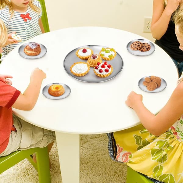 4-pack middagstallrikar i rostfritt stål, 14 cm 304 (18/8) metalltallrikar, återanvändbara stapelbara snackstallrikar för sallad, efterrätt, camping, silver