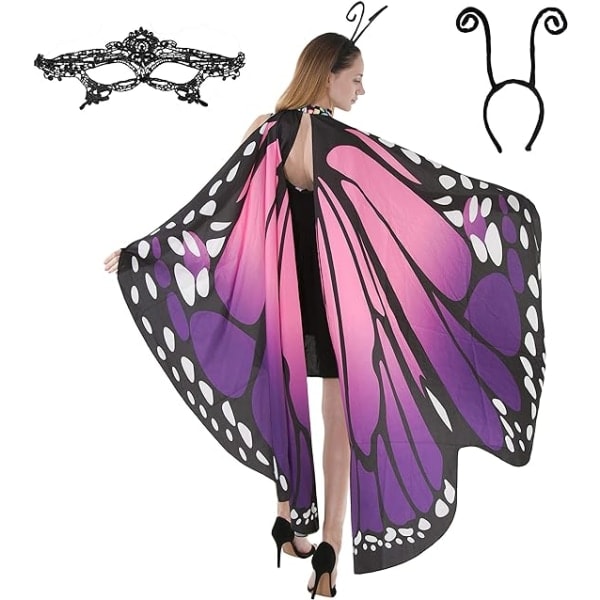 IC Butterfly Wing Cape-sjal med spidsmaske og pandebånd med sort fløjlantenne