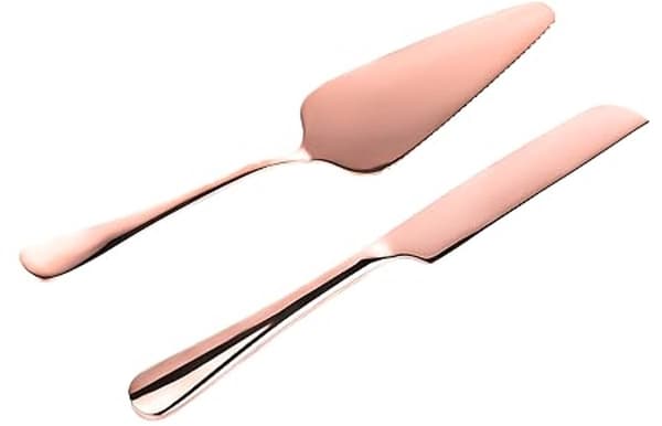 2-delt kakesett - Kakelkniv og serveringssett i rustfritt stål i rosegull