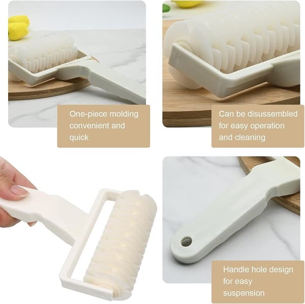 Deigrullekuttersett, 2-delt plastgitterkuttere med sklisikre håndtak for baking, hvit, 19,5 x 12 cm