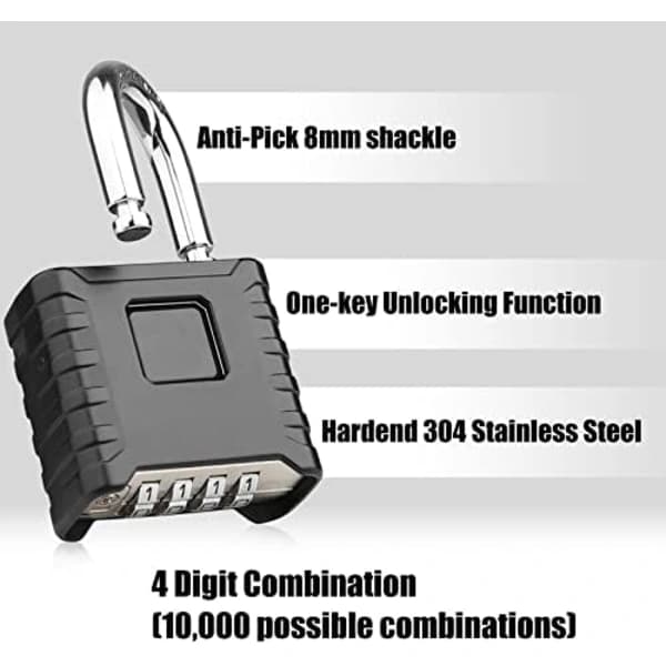 Combination Padlock, Large Outdoor Padlock [Easy One-Touch Unlock] High Security Weatherproof, Hidden Password Design S
