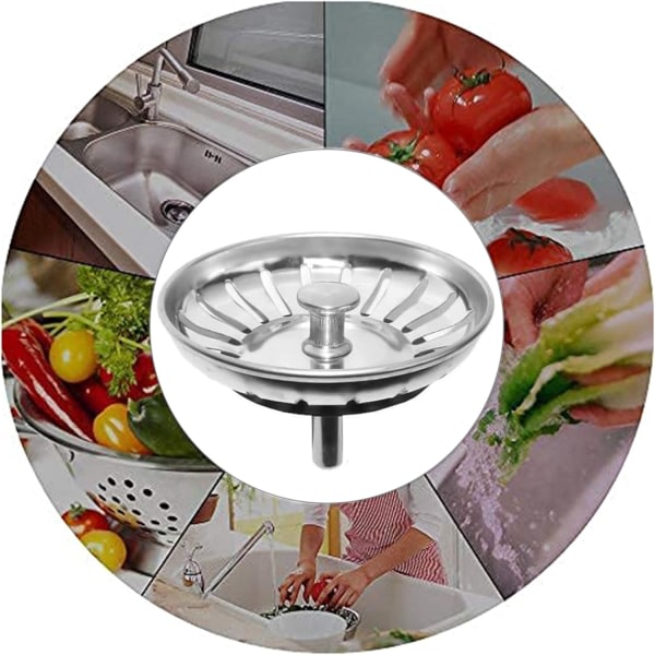 IC Vaskplugg 78 mm, Universal Vaskfilter, Universal Vask i Rustfritt Stål Plug-Sink Avløp/Vask-Kjøkkenvask Sil