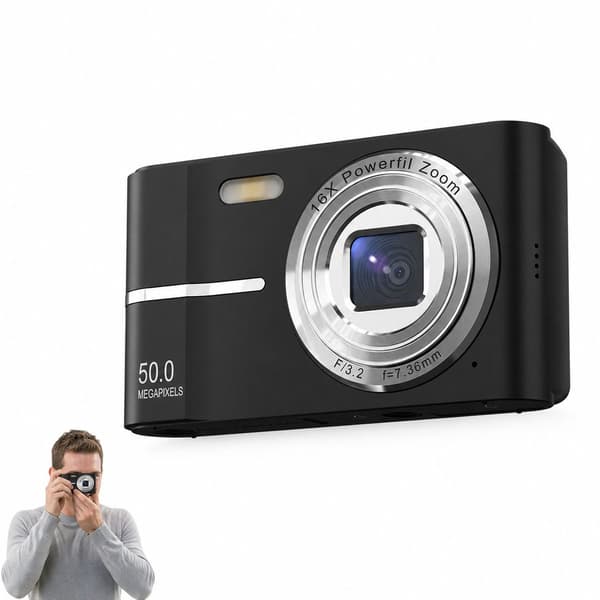 Digitalkamera, 50 Megapixel, 4K Video, 16X Digital Zoom, Autofokus, 2,4-tommer LCD, Kompakt Kamera Til Vlogging Og Rejser, Sort