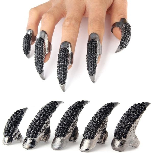 IG 10 stk Kostymklor Falske Negle Ring Sæt, Gothic Punk 3 Størrelser Sort