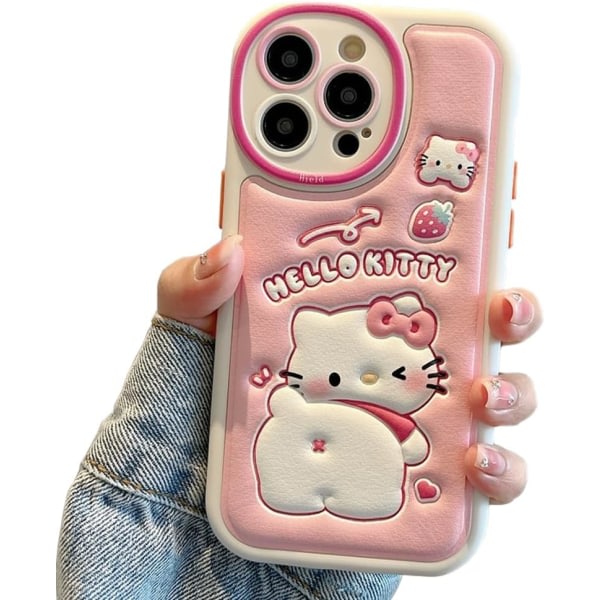 IC Tegneserie-etui for iPhone 12 6.1'', Kawaii Søt Kitty Cat-etui Silikon 3D-deksel Myk TPU Støtsikker beskyttelse for barn, jenter og kvinner