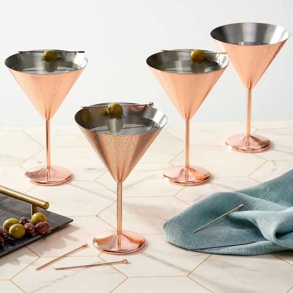IC 4 elegante rostfria roséguld Martini Cocktailglasögon