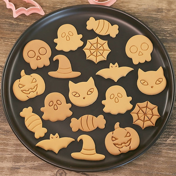 IC 8 stk Halloween Kageudstansningsværktøj Cookie Ting Mønster Ters Biscuit Fond