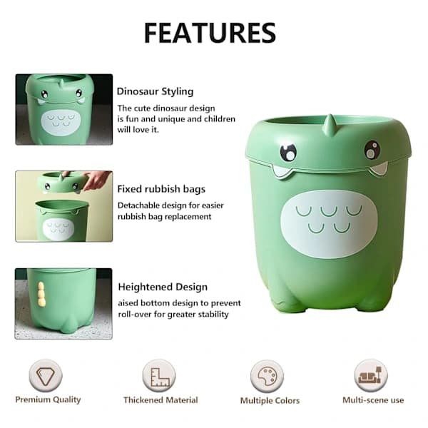 Cartoon Trash Can Dinosaur Waste Bin Plastic Dustbin Waterproof Garbage Can