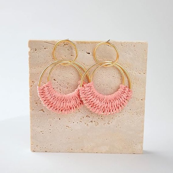 IC Raffia Hoop Ørepynt for Kvinner Jenter Morsomme Boho Sommer Strand Ørepynt Lettvekt Håndlaget Halm Flettet Rotting Dangle Ørepynt Statement