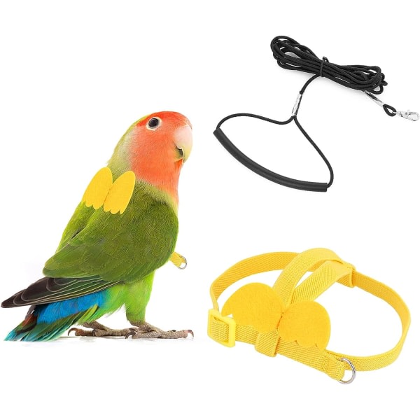 IC Papegojsele och koppel (gul), justerbar papegojaflygträningsrep för papegojor Nylon Fågelsele och koppelsats för träningsrep för fåglar