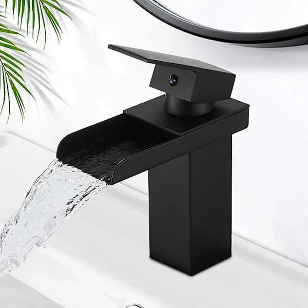 Matt Black Waterfall Bathroom Faucet, Brass Single Handle Basin Mixer with Ca