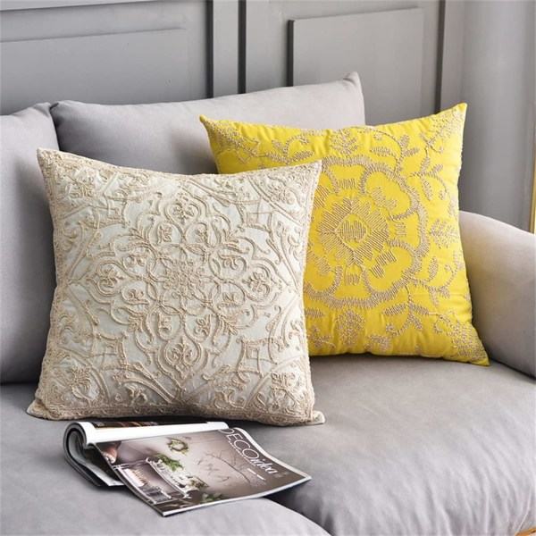 Broderat Kuddfodral Fyrkantigt Case 100 % Bomull med Dragkedja för Heminredning 20x20 tum (50x50 cm) (Beige, 2 stycken)