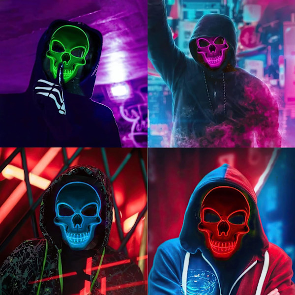 Halloween LED-naamio, LED-luurankonaamio, LED-puhdistusnaamiot, kauhunaamio, halloween-naamio, karnevaaliin, halloweeniin, cosplayhin ja juhliin RED