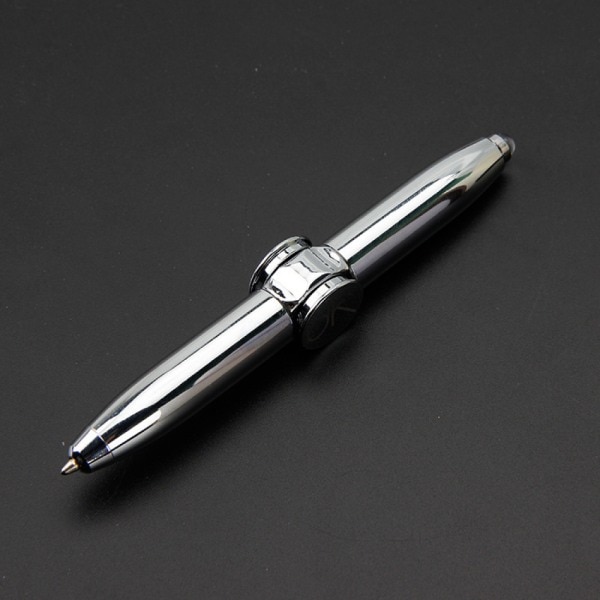 Kreativ multifunktionell LED-penna Snurrande Dekompression Gyro Metall Kulspetspenna silver