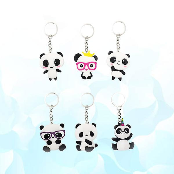 6 stk. bedårende panda-formede nøgleringe eative pvc-nøglering trendy gave hængende pynt til børn fødselsdagsfest Gave IC