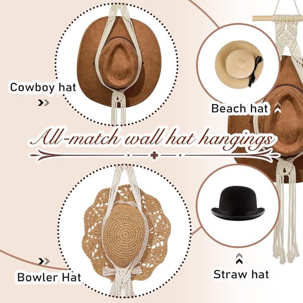 White - Simple Top Model - Bohemian Hat Rack - Cowboy Hat Rack - Behind Door Hat Storage - Hat Storage - Easy to Install