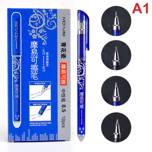 IC 12st/ Set raderbar penna blå/svart bläck 0,5 mm gelpenna A1