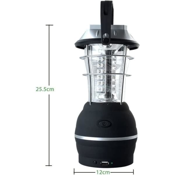 Solcellelygte, ultralys LED-campinglampe, 2 justerbare lystilstande, 5 opladningsmetoder, med håndsvingdynamo, lang