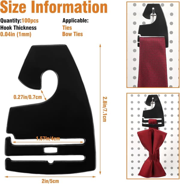 100 Slipseholdere - Sort Plastik - 7x5cm - Til Garderobe & Butik