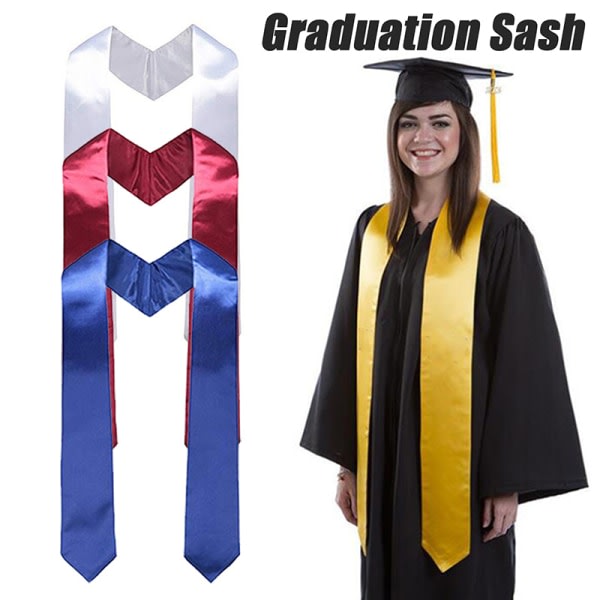 Satin Graduation Honor Stole Universitet Bachelor Sash Shawl Vinrød én størrelse