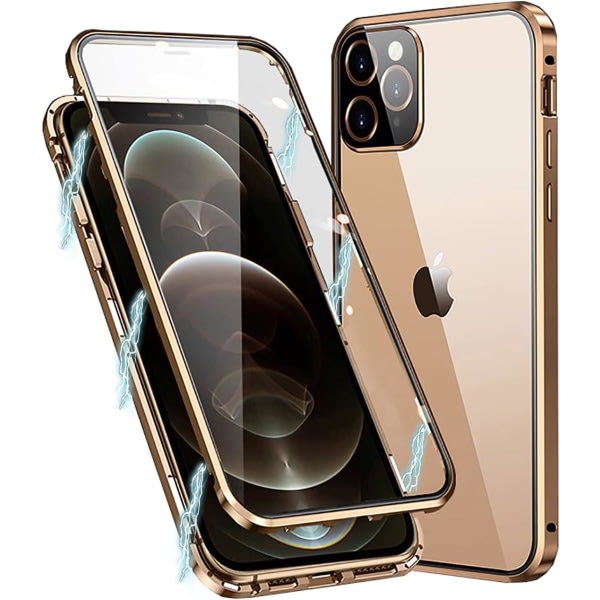 IC til Apple iPhone 11-etui, magnetisk metalramme 360 graders fuldt dækkende mobilcover for og bag hærdet glas beskyttende cover Guld iPhone 11 Pro Max