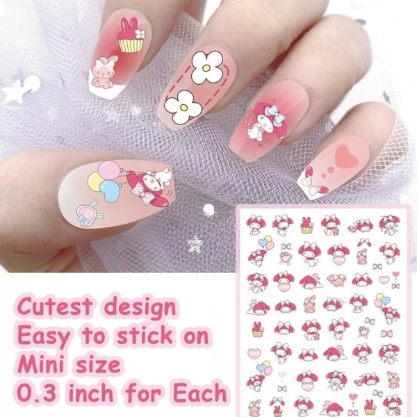 IC 6 st 3D små nail art , Kawaii-tillbehör, små söta nagelklistermärken för flickor och kvinnor, rosa nageltillbehör, barnnagel